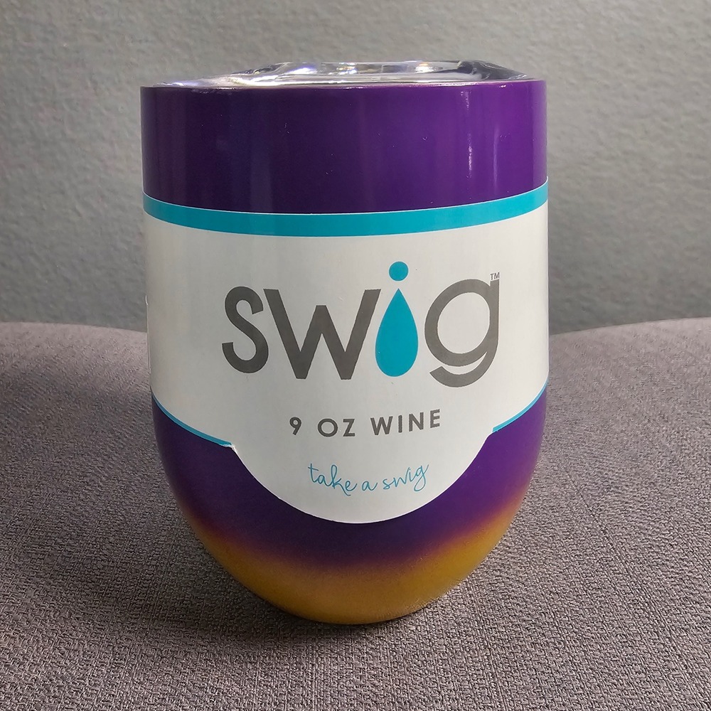 Swig 9 oz Insulated Wine Tumbler Purple Teal Yellow SW-9-TPY New